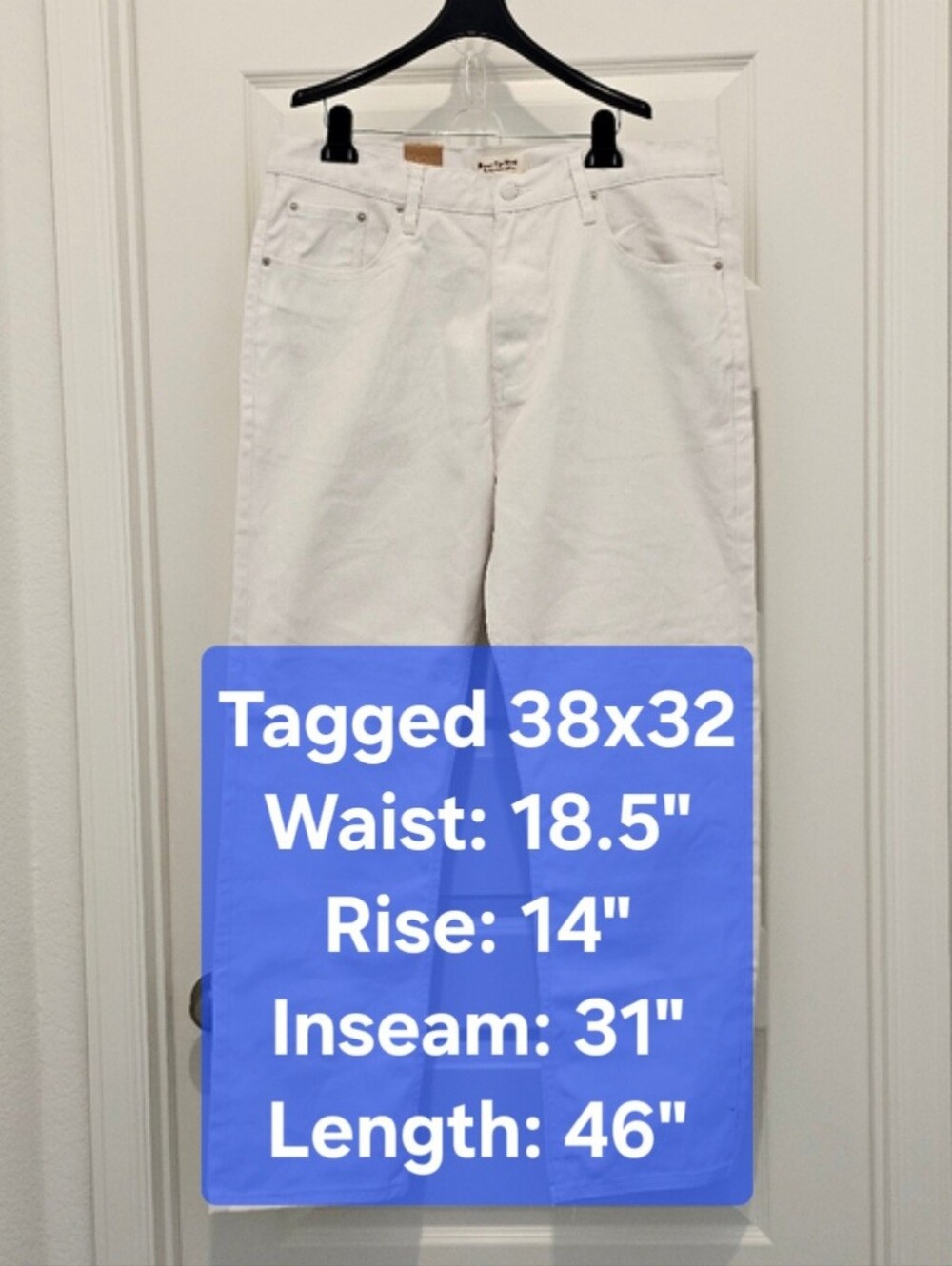 NWT Beyond The Limit White Jeans Tagged 38x32 Measures 37x31 Flawed Dye Project